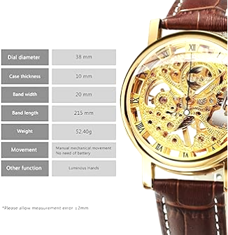 Men's Trendy Automatic Mechanical Skeleton Watch with Leather Strap | Classic Transparent Dial Self-Winding Luxury Watch for Men