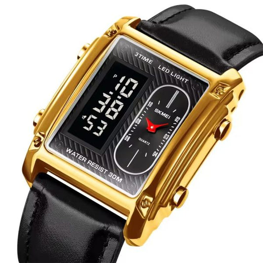 Skemie 1868 Luxury Dual Display Men's Watch | Square Dial | Digital + Analog | Waterproof 30M
