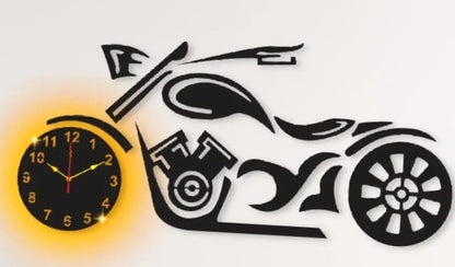 Dynamic 3D Motor Cycle Design Wooden Wall Clock | Artistic Bike Enthusiast's Wall Decor With Light