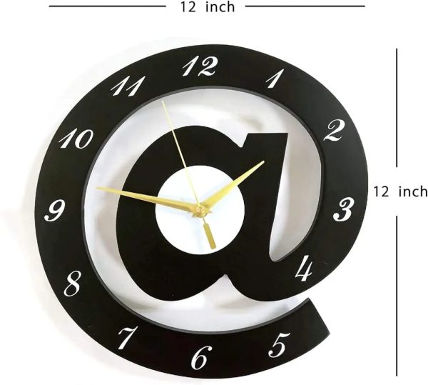 Unique @ Symbol Wooden Wall Clock - Contemporary Living Room Statement | Stylish Home Office & Bedroom Decor