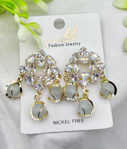Imported Stylish Crystal Halo Earrings With Chic Gemstone Dangles| Luxurious Design Earrings| Exclusive Piece