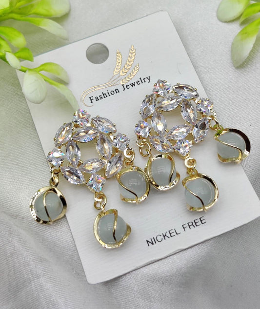 Imported Stylish Crystal Halo Earrings With Chic Gemstone Dangles| Luxurious Design Earrings| Exclusive Piece