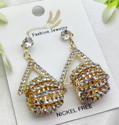 Imported Glamorous Triangle Drop Earrings With Rhinestone Accents | Top Trendy Style Earrings| Limited Stock