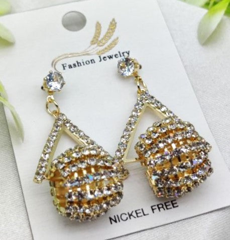 Imported Glamorous Triangle Drop Earrings With Rhinestone Accents | Top Trendy Style Earrings| Limited Stock