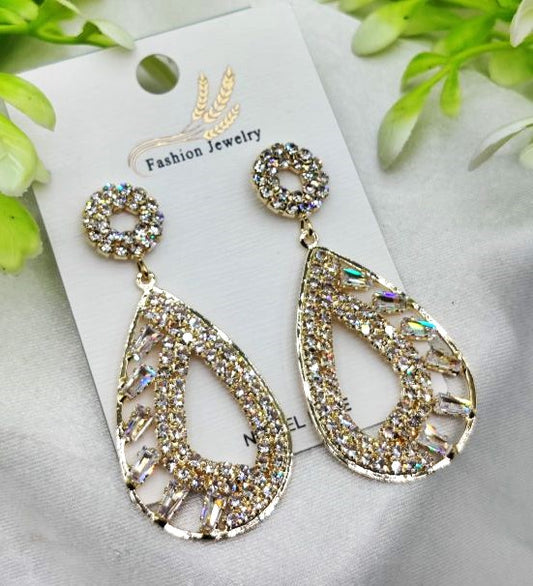 Luxurious Sparkling Teardrop Crystal Earrings – Elegant Statement Gold Finish Jewelry| Exclusive Piece