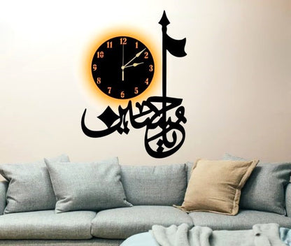 Elegant 3D Islamic Calligraphy Wall Clock | Luminous Islamic Panjtan Paak 3D Wall Art Clock | Timeless Piece
