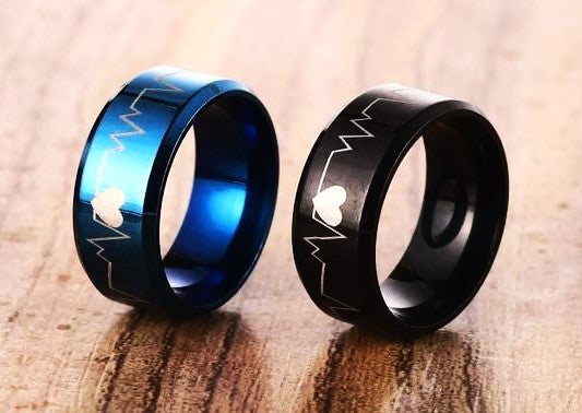 Pack Of 2 Unique Trendy Heartbeat Design Rings |Stainless Steel Band | Charm Rings For Unisex