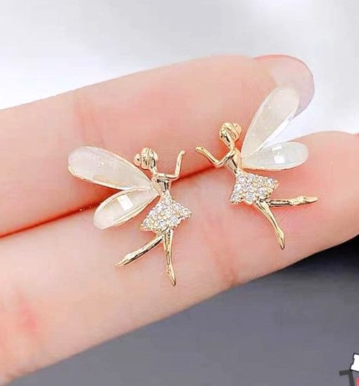 Korean Zircon Cute Flower Wings Earrings For Girls |Stylish Fairy Design Earrings