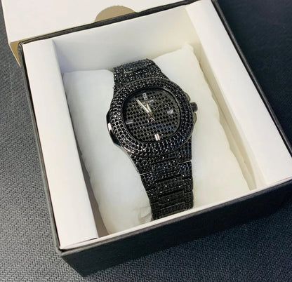 Stylish Dazzling Iced Out Black Diamond Stone Watch for Men | Top Trending Design✨✨ - Statement of Bold Fashion and Unmatched Elegance