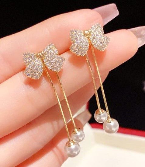 Elegant Korean Bow Style Zircon Earrings |Trendy Female Jewelry| Limited Stock