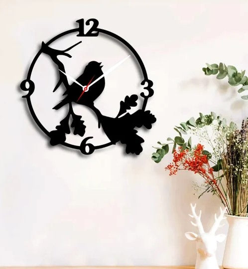Charming Sparrow 3D Wooden Wall Clock | Ideal for Living & Working Space | Durable MDF Wall Art