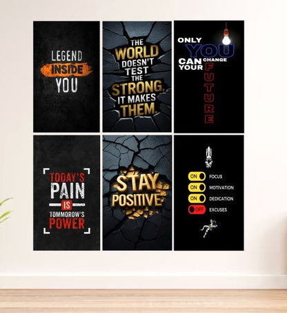 Set of 6 Inspirational Quote Wooden Frames for Wall Decoration | Encouraging Photo Tiles for Mind Growth