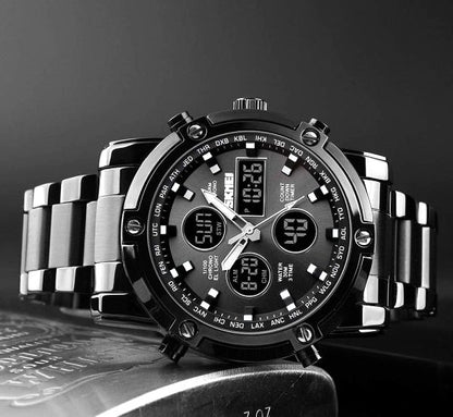 Skemie 1389 Elite Dual Display Men's Luxury Watch | Waterproof & LED Chronograph Design | Stainless Steel Strap