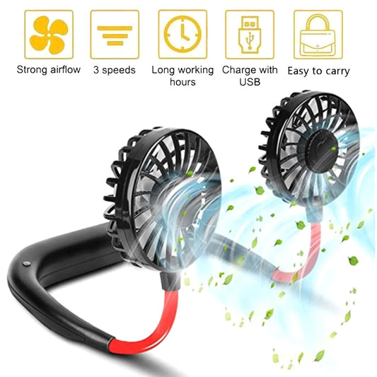 Hand-Free Adjustable Neck Fan - Wearable & Rechargeable Cooling Fan with 3 Speed Control