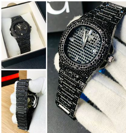Stylish Dazzling Iced Out Black Diamond Stone Watch for Men | Top Trending Design✨✨ - Statement of Bold Fashion and Unmatched Elegance