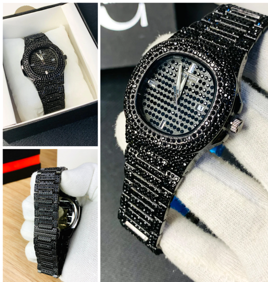 Stylish Dazzling Iced Out Black Diamond Stone Watch for Men | Top Trending Design✨✨ - Statement of Bold Fashion and Unmatched Elegance