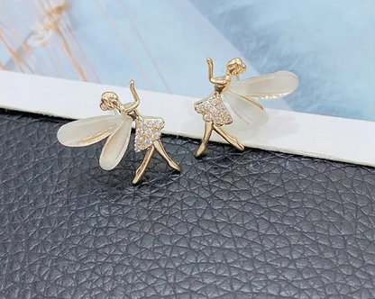 Korean Zircon Cute Flower Wings Earrings For Girls |Stylish Fairy Design Earrings