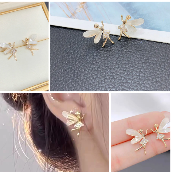 Korean Zircon Cute Flower Wings Earrings For Girls |Stylish Fairy Design Earrings