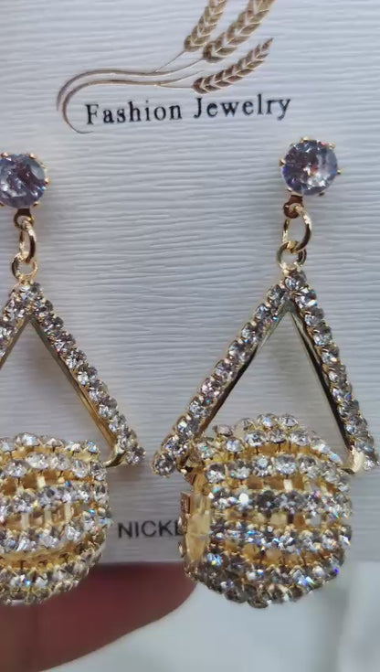 Imported Glamorous Triangle Drop Earrings With Rhinestone Accents | Top Trendy Style Earrings| Limited Stock