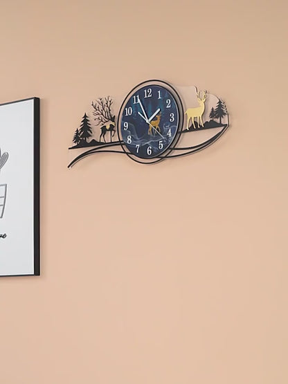 Majestic Forest Deer 3D Wooden Wall Clock with LED Glow - A Statement Piece for Modern Homes