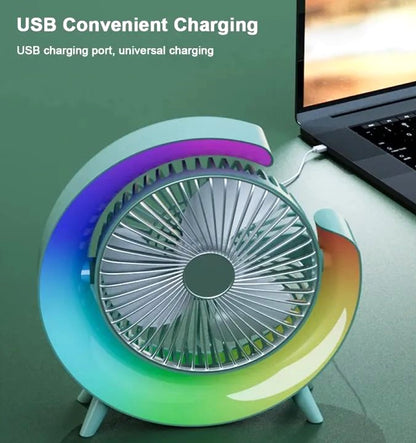 Vibrant RGB USB Desk Fan with Silent Operation & Mood Lighting | Portable Rainbow LED Fan & Ambiance Lamp with Quite Cooling